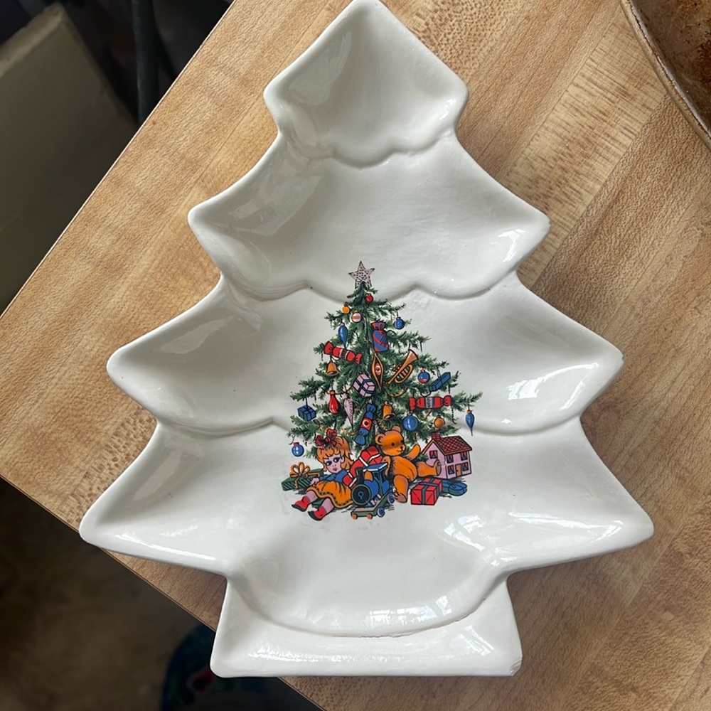 Christmas Devor Candy Dish Porcelain Dining Serveware Plate Holiday Decor Japan